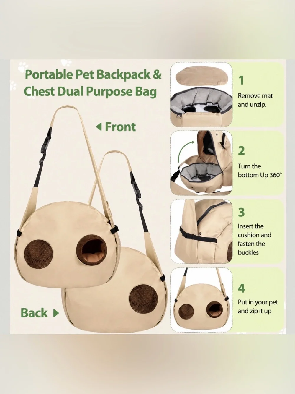 2-in-1 Convertible Pet Sling Carrier & Bed - with Breathable Mesh,